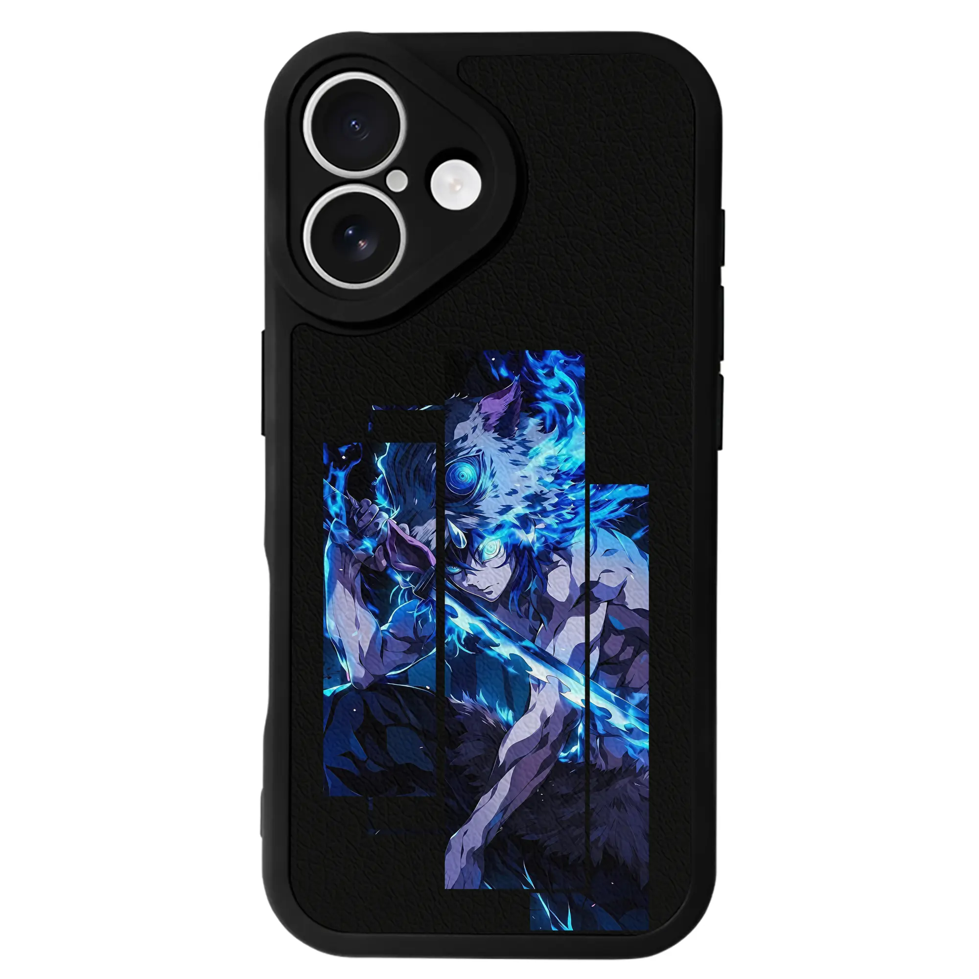 鬼滅の刃 グッズ,嘴平 伊之助 - IPhone 16シリーズ対応 ・ シリコンスマホケース ・ レザー調 ・ 高精度フィット ・ 耐衝撃 ・ ワイヤレス充電対応 ・ 精密カット